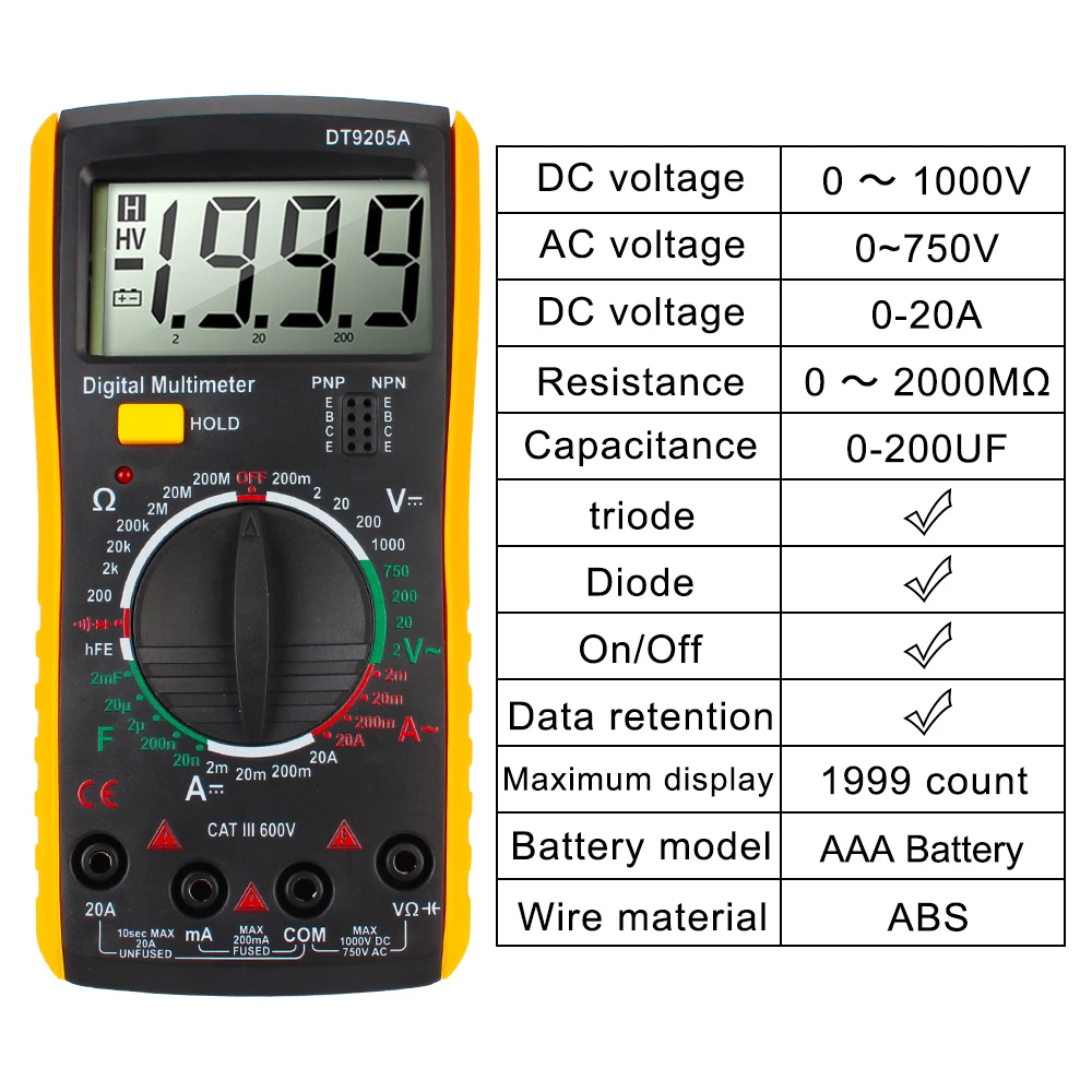 Professional Tester Multimeter DC Multimeter AC With Bazzer Measure Tool HFE Diode Voltage Current Resistance Capacitance