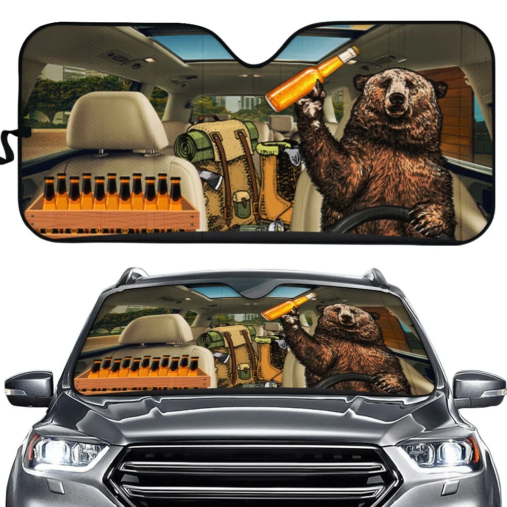 Auto sunshade Car Window Shade Funny Grizzly Bear Drinking Beer Sunshade for Car Windows Men Women Car Front Sunshade Cover Hot