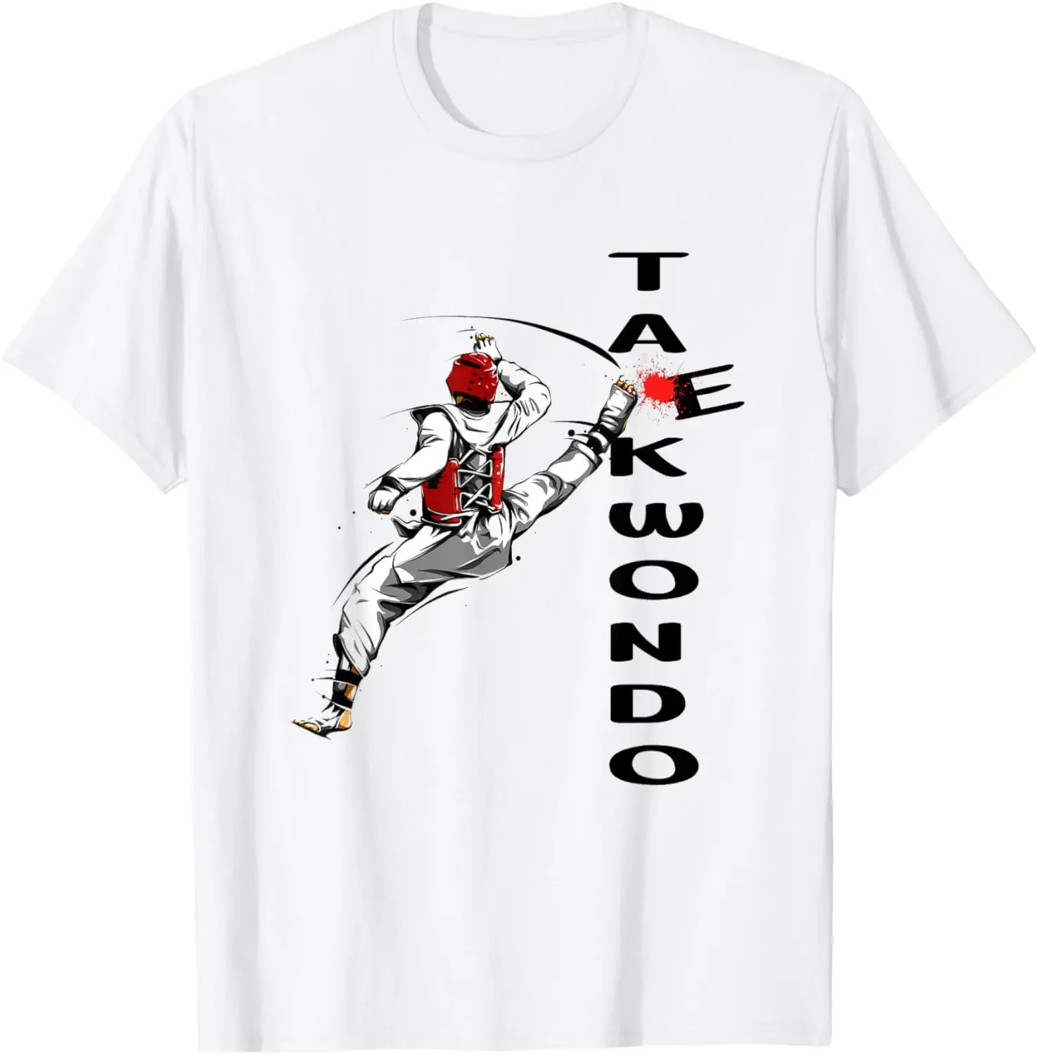 

Taekwondo Flying Kick Graphic Tee Breathable Cotton T-Shirt for Men and Women Martial Arts Sport
