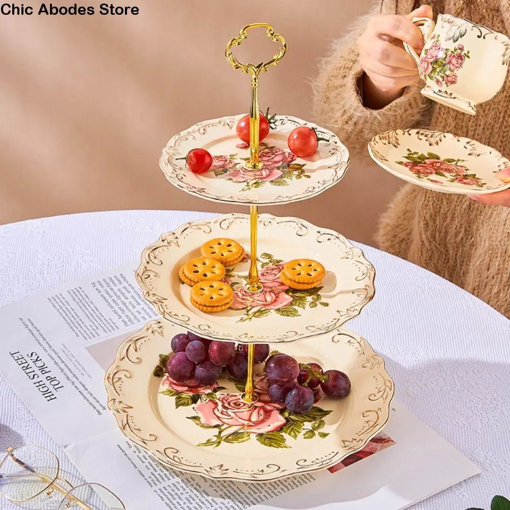 

Exquisite Luxury Cake Plate Nordic 3 Tier Three-tier Dim Sum Shelf Household Kitchenware Dessert Plates Rack Restaurant