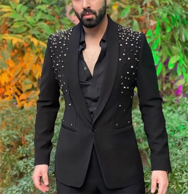 Conjunto de trajes de pantalones para hombre, Blazer de 2 piezas, ropa de novio de cristal, hecho a medida esmoquin de boda, chaqueta Formal de fiesta de graduación