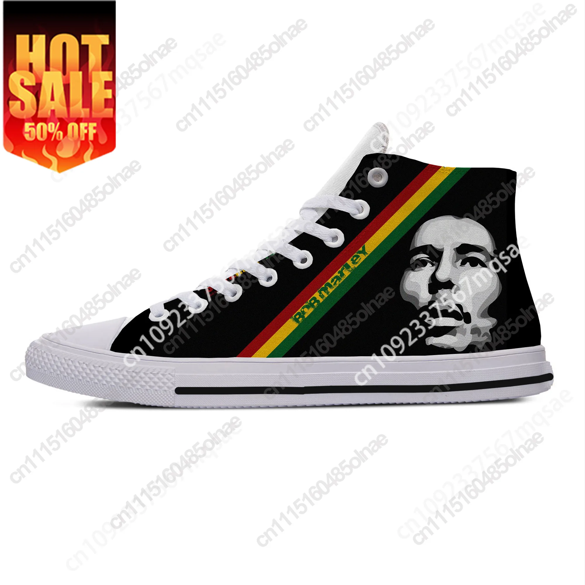 Custom Made Legend Bob Marley Reggae Music Novelty Design Lightweight High Top Canvas Shoes Men Women Casual Breathable Sneakers