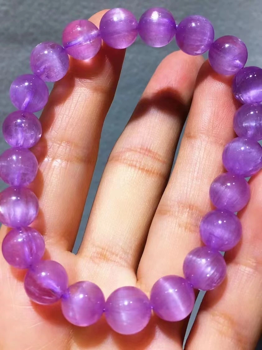 

Natural Purple Kunzite Cat Eye Round Beads Bracelet 9mm Women Men Kunzite Fashion Bracelet Jewelry AAAAAA