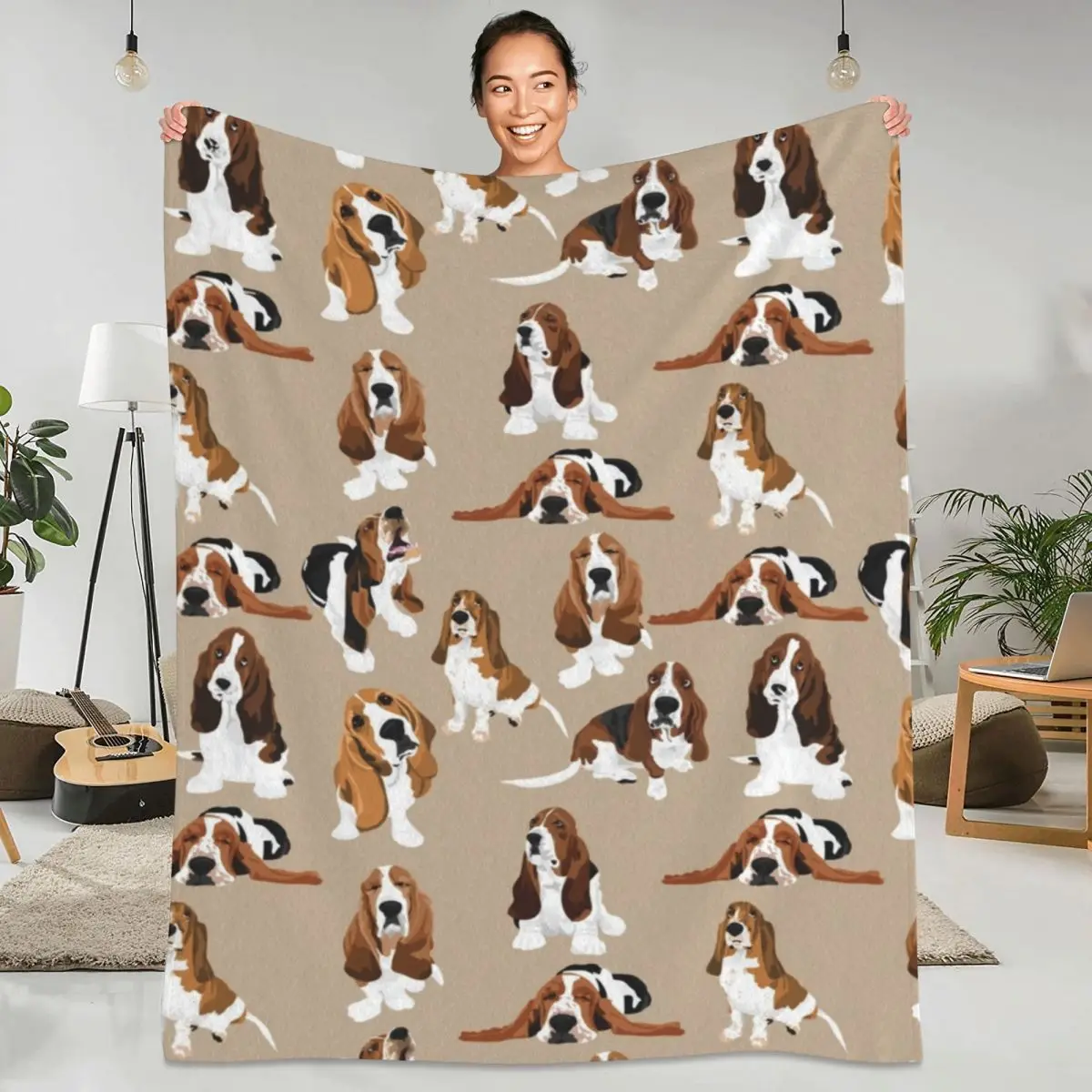 Basset Hound Super Warm Blanket Brown Dog Animal Camping Throw Blanket Winter Colorful Design Flannel Bedspread Sofa Bed Cover