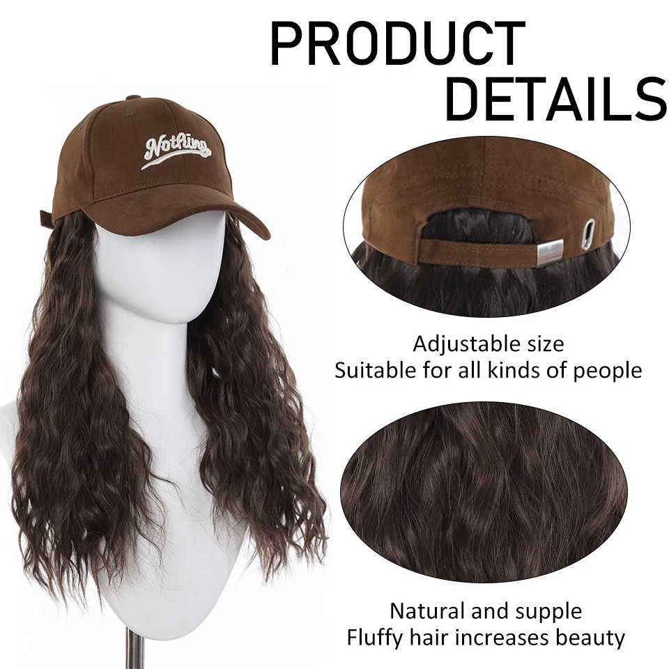 Synthetic Wig Hat Female Fashion Long Curly Hair Wig Coffee Baseball Cap Natural Wig Hat for Daily Party Halloween Christmas Use