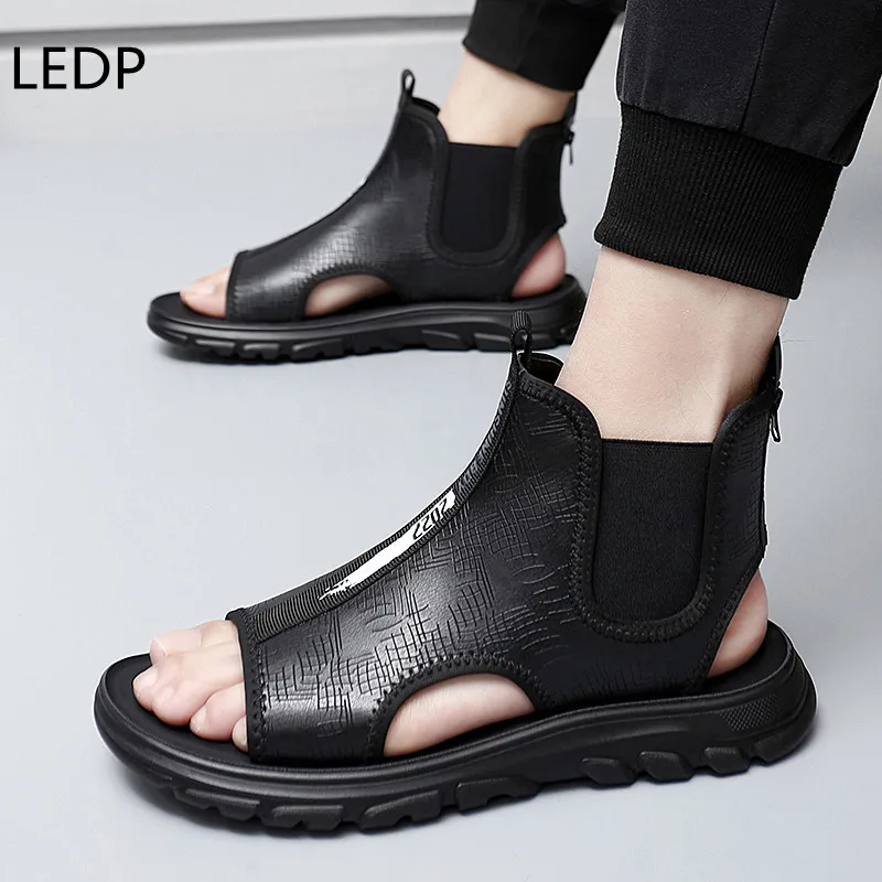 Leather Sandals for Men Wear-Resistant Non-slip Fashion Flat Breathable Trendy All-match Comfortable Outdoor Shoes Summer Main