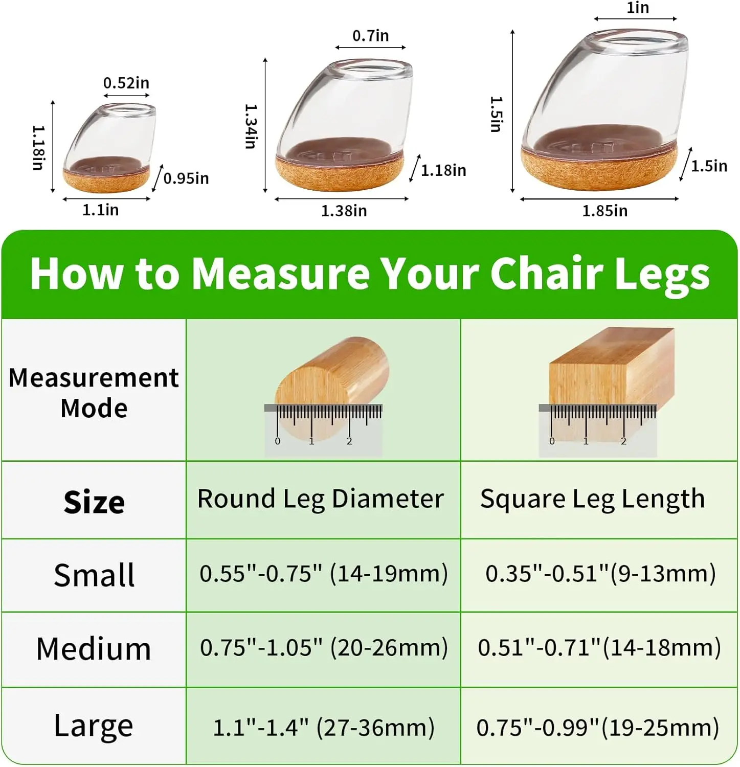 8pcs Silicone Chair Leg Caps with Felt, 15‑25° Angled Non‑Slip Furniture Feet Pads, Hardwood Floor Scratch‑Resistant Protector