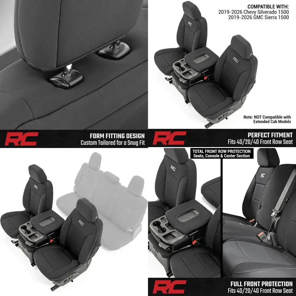 

Неопреновые чехлы на передние сиденья для Chevy Silverado и GMC Sierra 1500 (2019-2026) — водонепроницаемые и устойчивые к ультрафиолетовому излучению, с пенопластовой подкладкой, передний ряд