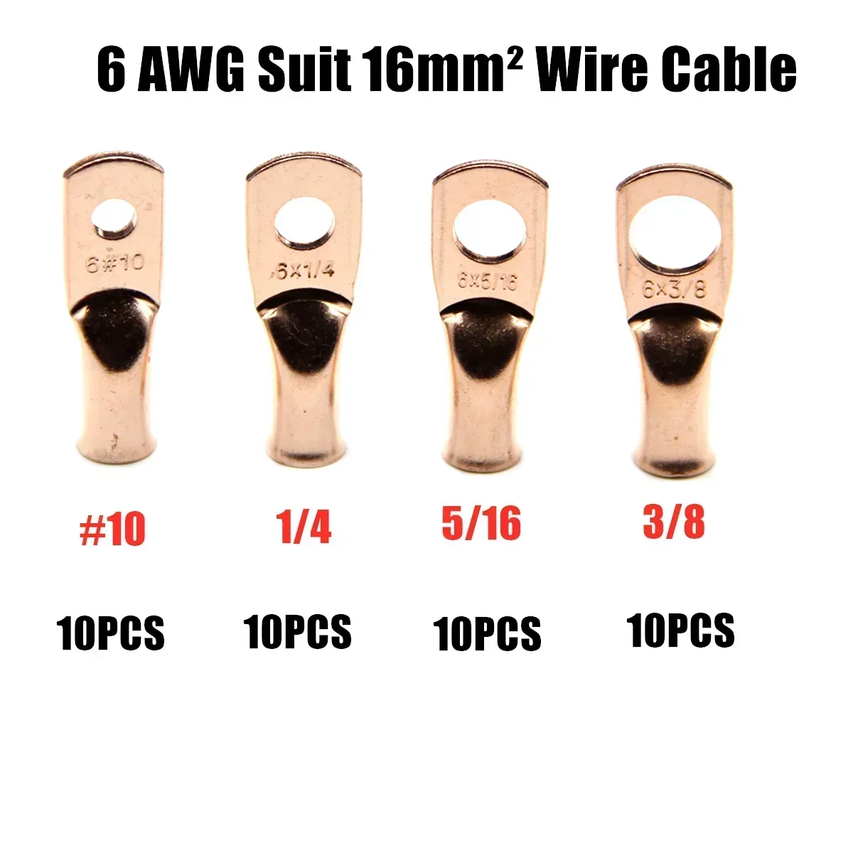 40PCS  6AWG 8AWG Copper Lugs Bettery Welding Cable Ring Termianls Electrical Wire Connector Assorted Kit Box-packed