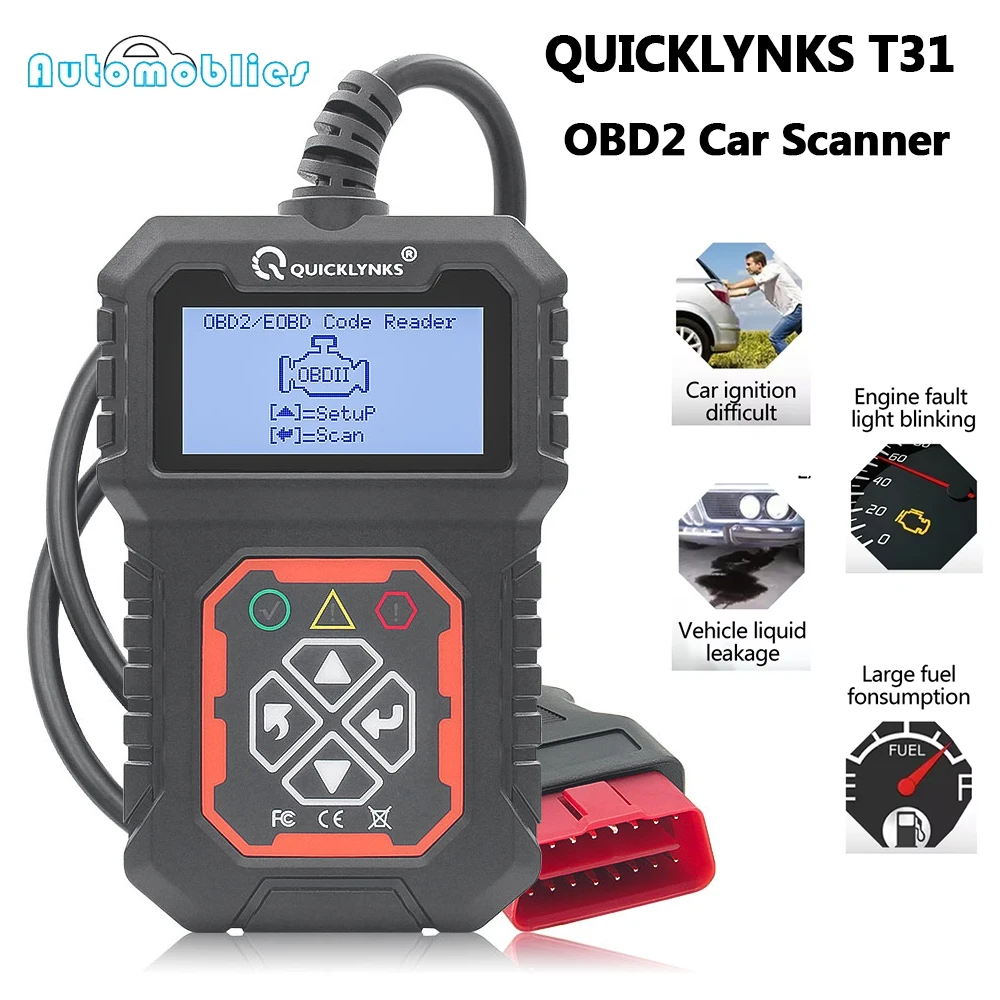 

QUICKLYNKS T31 автомобильный полный сканер OBD2/EOBD проверка системы двигателя диагностические инструменты автомобильный профессиональный сканер считывания кодов