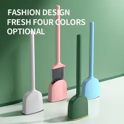 Can Hangable and Floor Standing Style Toilet Brush Toilet Silicone Brush with Base Bathroom Long Handle Cleaning Brush Set