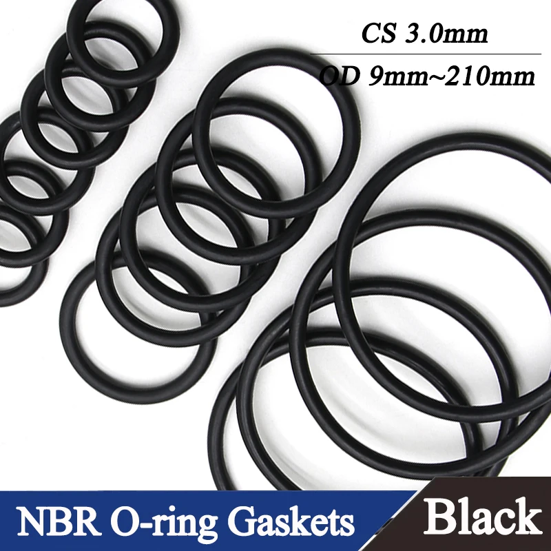 Black NBR O-ring Thickness CS 3.0mm OD 9~210mm Nitrile Butadiene Rubber Ring High Temperature Resistant O Ring Sealing Gasket