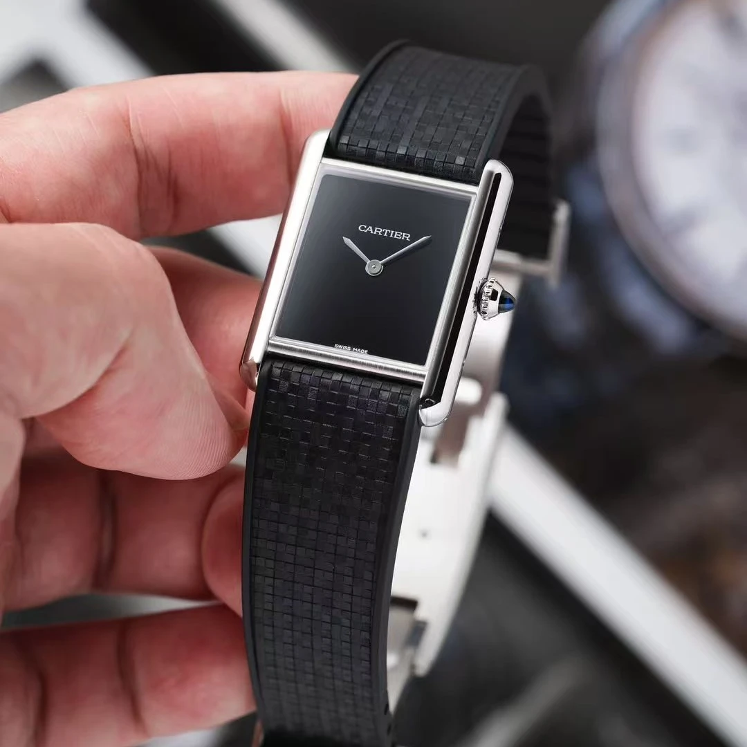 Fit For Cartier Tank Mosaic Pattern FKM Rubber Watch Strap For Omega Speedmaster Shining Surface Watch Band 18 19 20 21 22mm