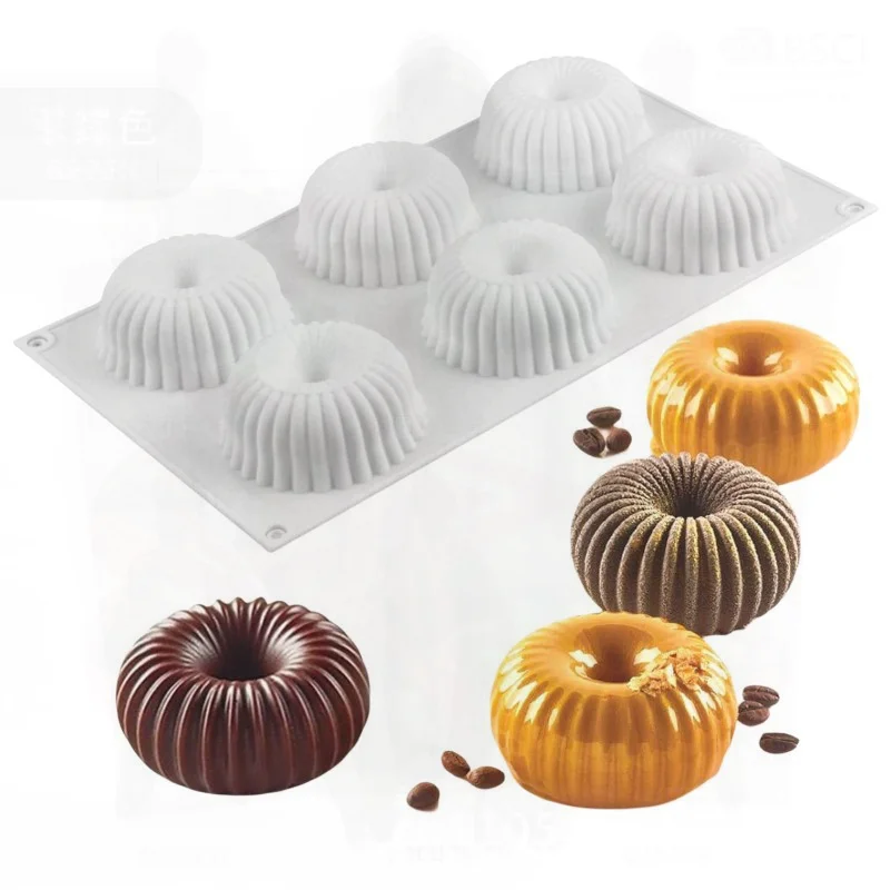 Molde de silicona para pastel, Mousse, galletas, Donut, 6 cavidades, para hornear DIY, helado de Chocolate, forma redonda, moderno, minimalista, blanco