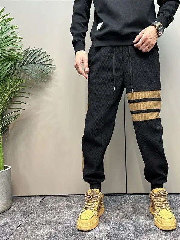 

Модные повседневные брюки для мужчин: осенне-зимняя новинка, свободный крой, брюки-харланы, молодежные укороченные брюки в уличном стиле