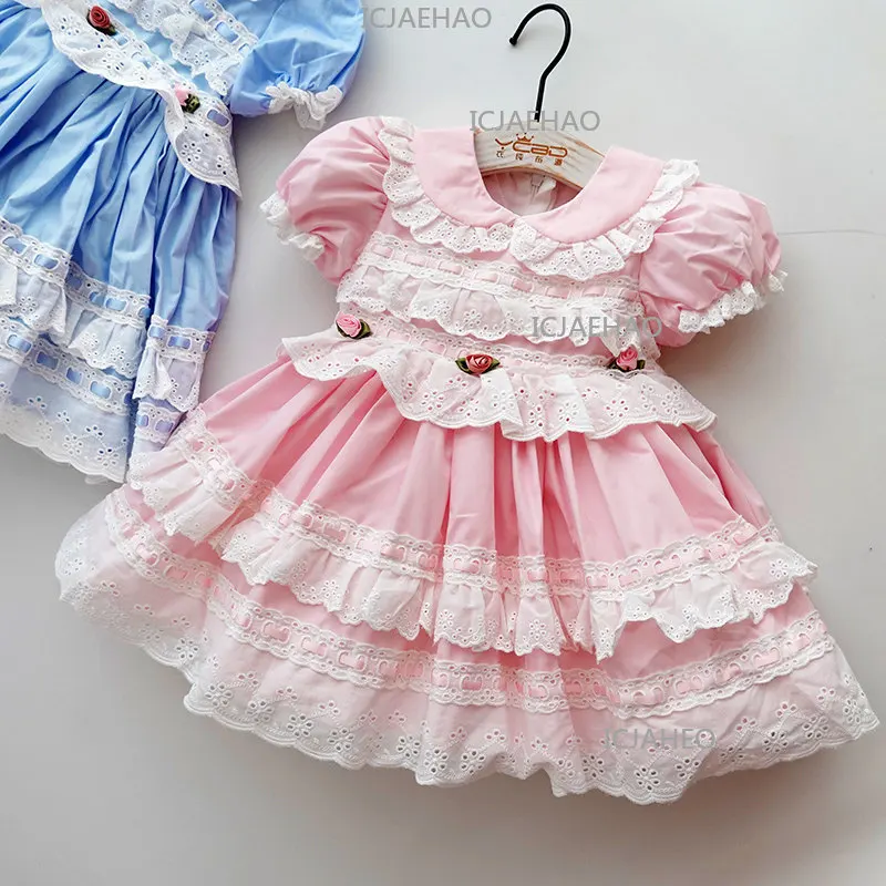 Flower Girl Dress  Luxury Light Lolita Princess Spanish Style Children Puffy Tutu Baby Kids Short Sleeve Dresses Vestido Costume