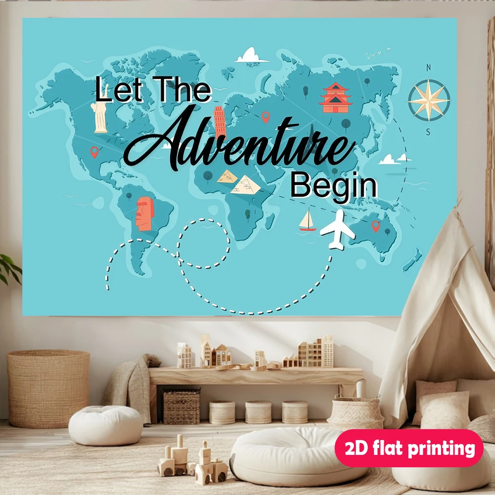 لافتة تبدأ المغامرة، معالم خريطة العالم، طريق منقط، موضوع مغامرة متعدد الأغراض، ديكور حلم السفر في الأماكن المغلقة #6