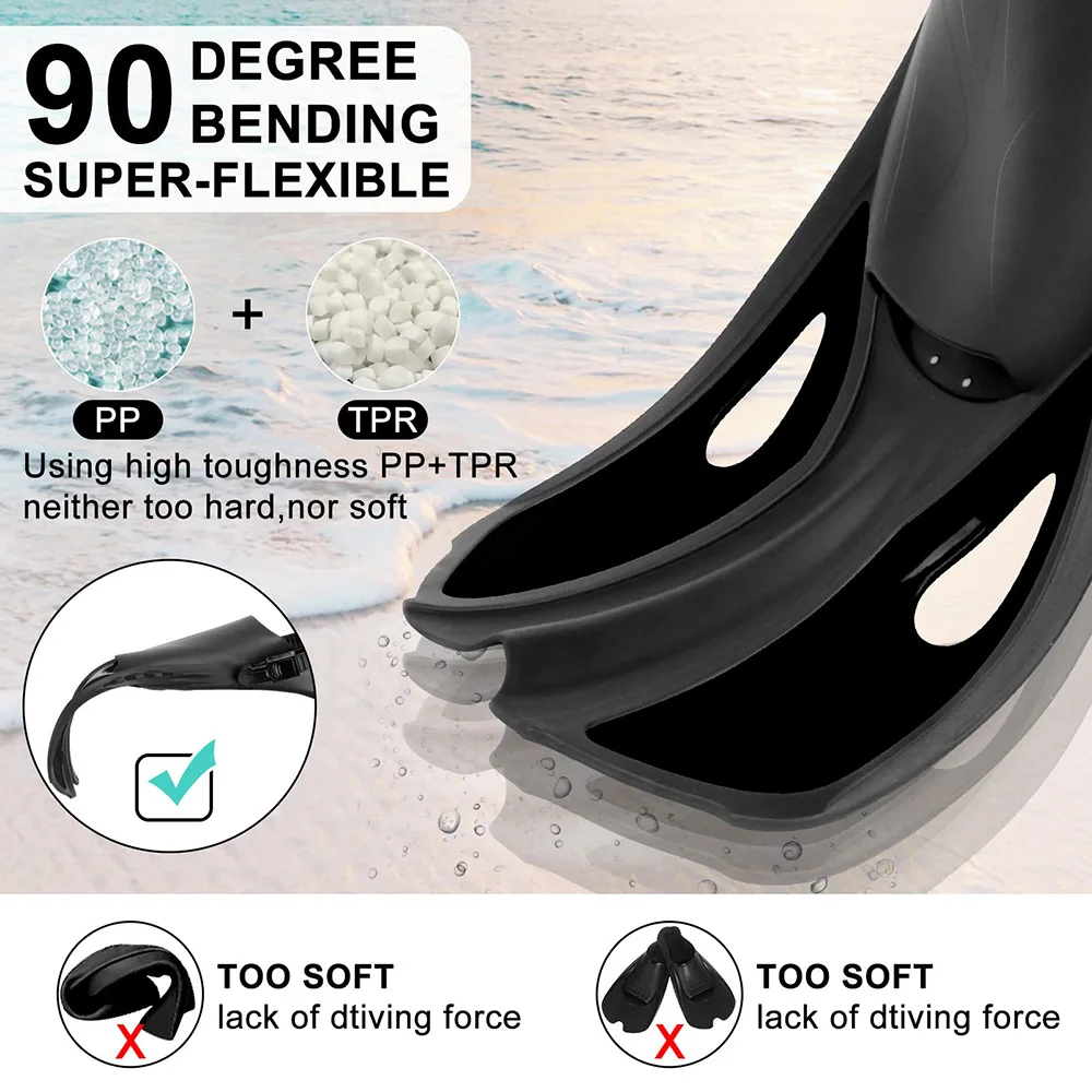 Snorkel Fins - Short Adjustable Open Heel | Silicone Swim Flippers for Adult Kid Youth Men Women Travel Diving view 5