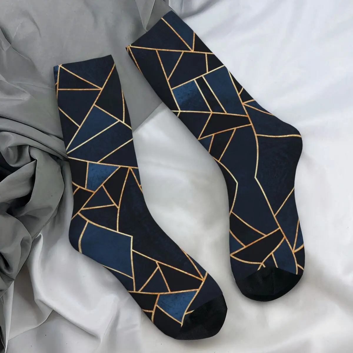 Geometric Lines Socks Autumn Abstract Navy Stone Graphic Stockings Casual Men Soft Socks Pattern Climbing Non Skid Socks