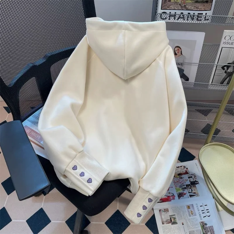 الأمريكية الرجعية الحب المطرزة مقنعين البلوز للنساء الخريف الشتاء جديد الكورية نمط فضفاض رداء علوي غير رسمي Ins