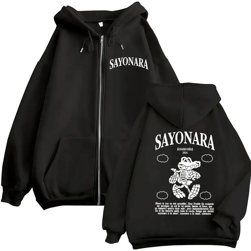 Alvaro Diaz Sayonara divertida sudadera con capucha con cremallera 2025 álbum de la gira sudadera de manga larga con cremallera hombres mujeres Hip Hop chaqueta de gran tamaño sudaderas con capucha