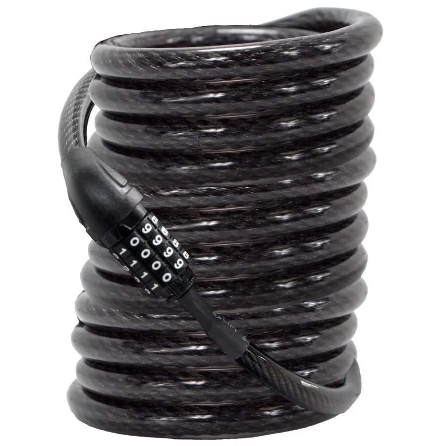 

Long Coiled Bike Cable Lock 3 8 Inch 20ft. 4, 6, 10, 15, 20, 25, 30ft, Weatherproof Locks for Kayak, Bike, Scooter, Paddleboard,