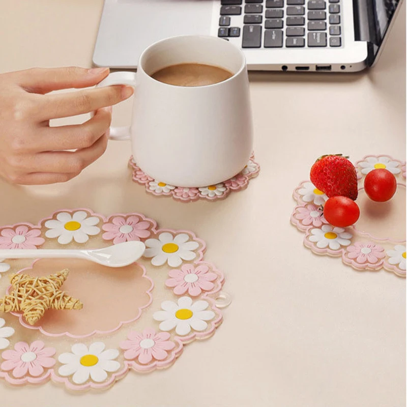 Anti-Scald Silicone Cup Mat Flower Heat Insulation Pad High Temperature Resistance Pliable Multi-Dimension Household Coaster