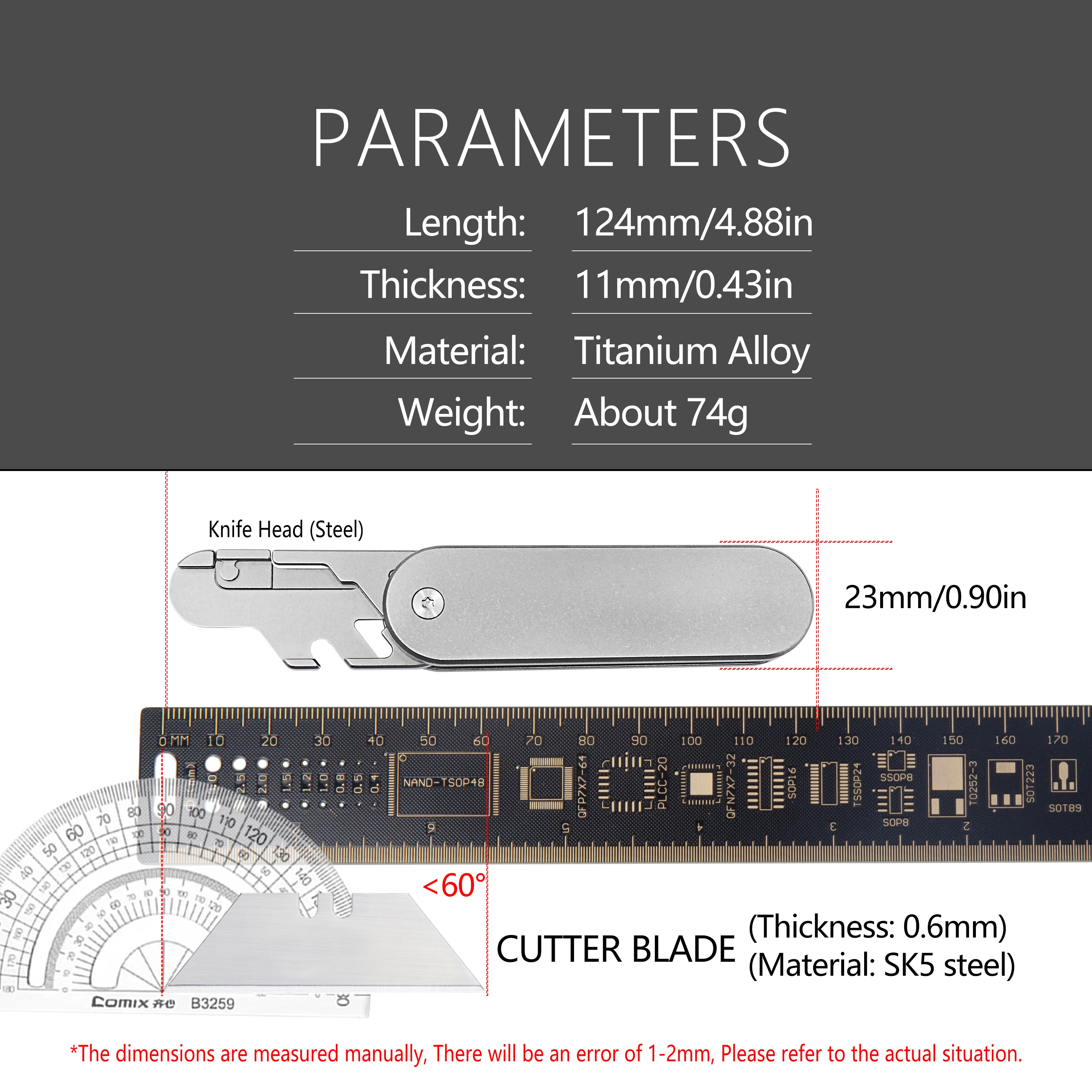 Imagem -06 - Titanium Alloy Folding Utility Knife Aço Trapezoidal Lâmina Pocket Knife Edc Sobrevivência ao ar Livre Box Cutter Lâminas Substituíveis Sk5 Aço