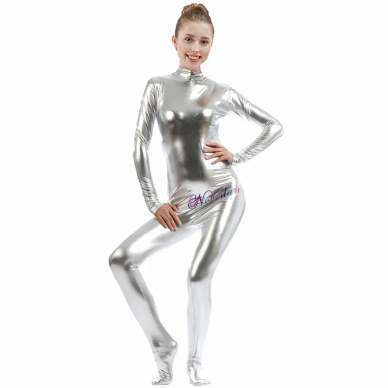 مثير المرأة فو الجلود Catsuit PVC اللاتكس الجسم البدلة شيني لامع بذلة ضيق Zentai دعوى زي الهالوين تأثيري