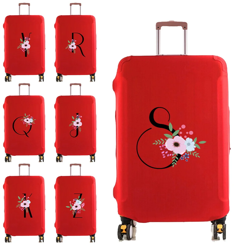 Luggage Cover Protector Elastic Dustroof  Suitcase Dust Cover Fit 18-28 Inch Trolley Baggage Flower and Black Letter Pattern