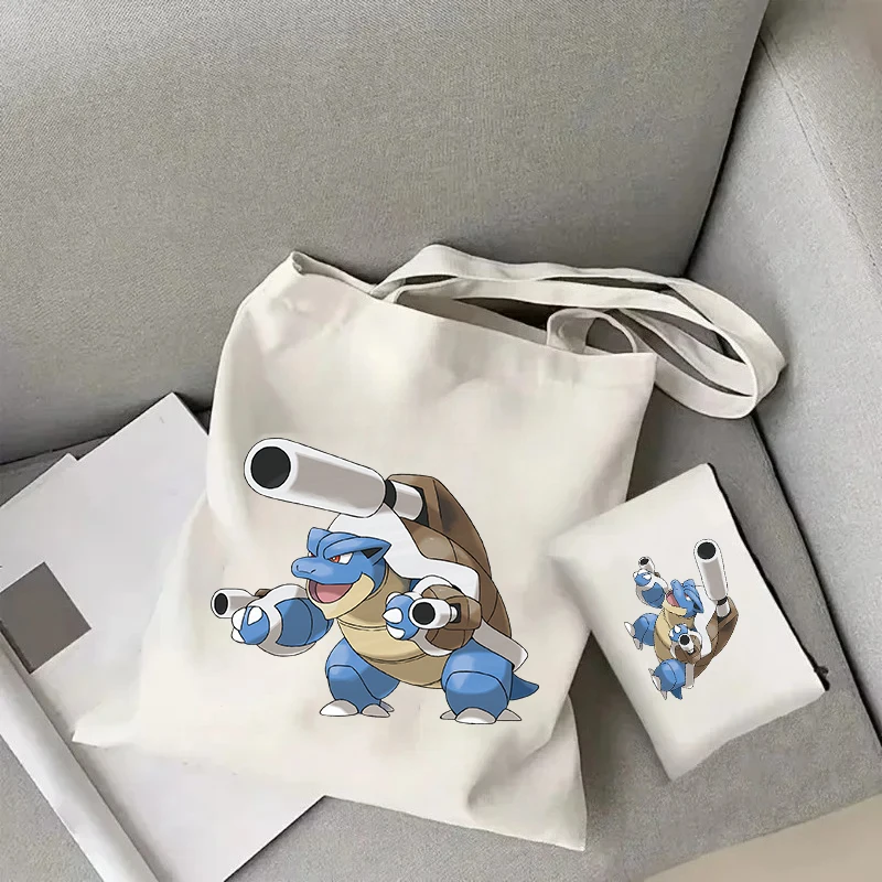 

Сумка-тоут Pokémon Squirtle Series большой вместимости, повседневная сумка через плечо, женская минималистичная сумка для покупок, большая многоразовая холщовая сумка