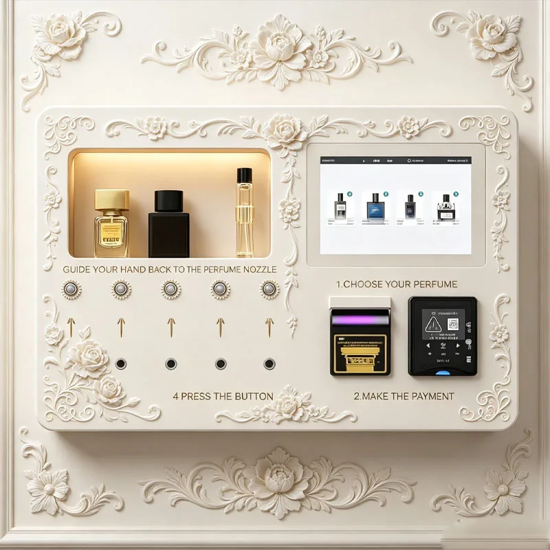 

Commercial Perfume Tester Machine Fragrance Sampling Kiosk with Digital Display Screen Wholesale Customized