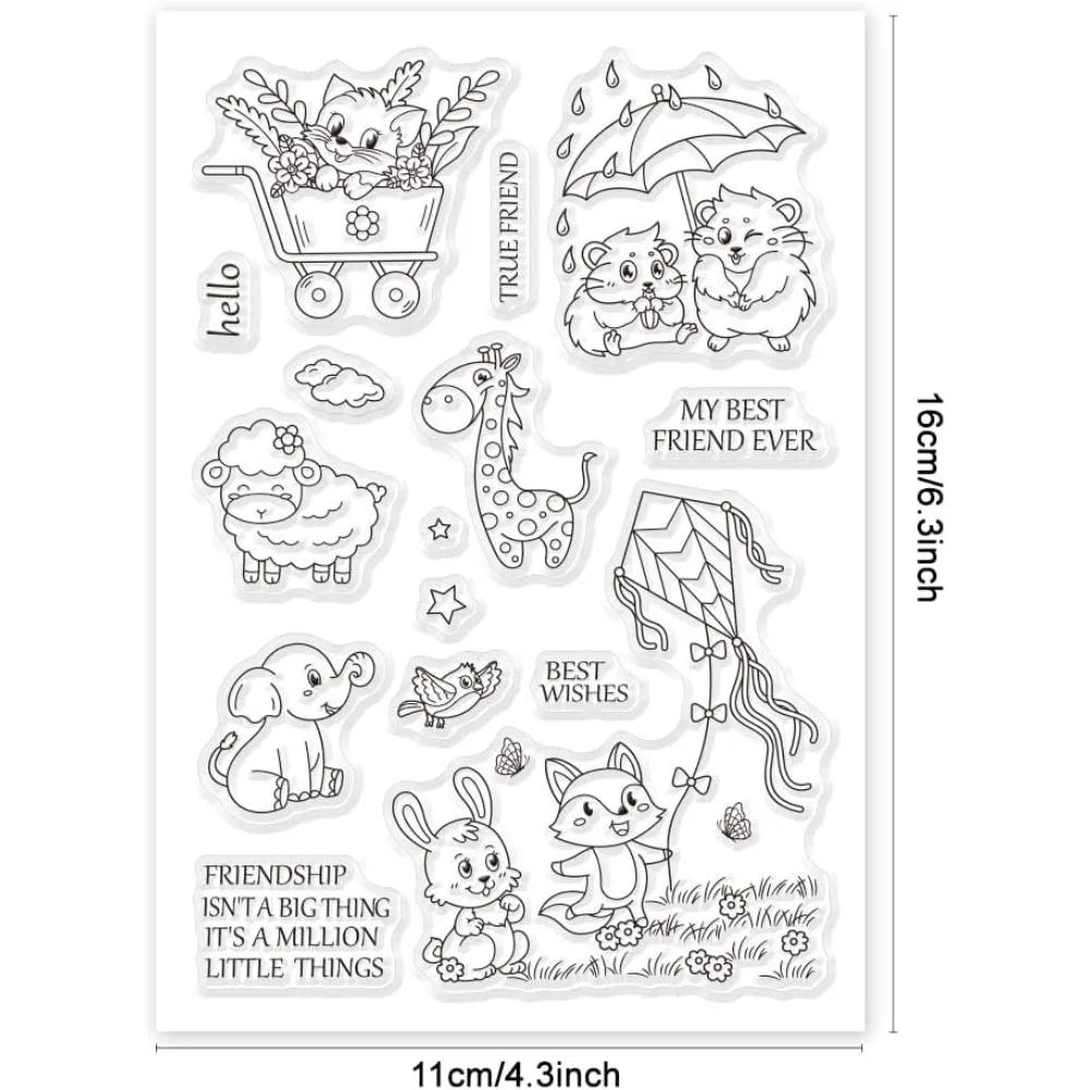 Animals Silicone Clear Stamps Cat Guinea Sheep Deer Hamster Elephant Rabbit Fox Making Kite Transparent Stamps for Making Kit