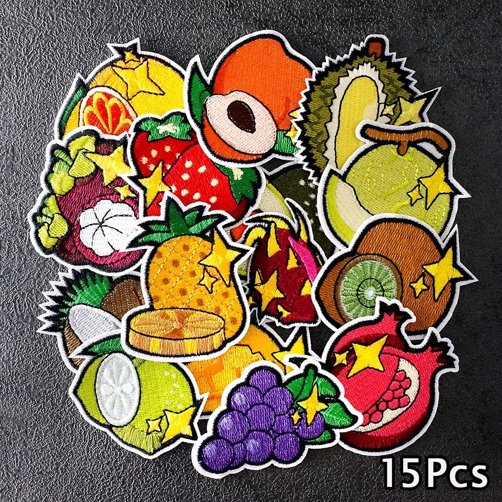 

15Pcs/Lot Grape Durian Avocado Orange Patches Embroidery Applique Ironing Clothing Sewing Supplies Decorative Handmade Patch