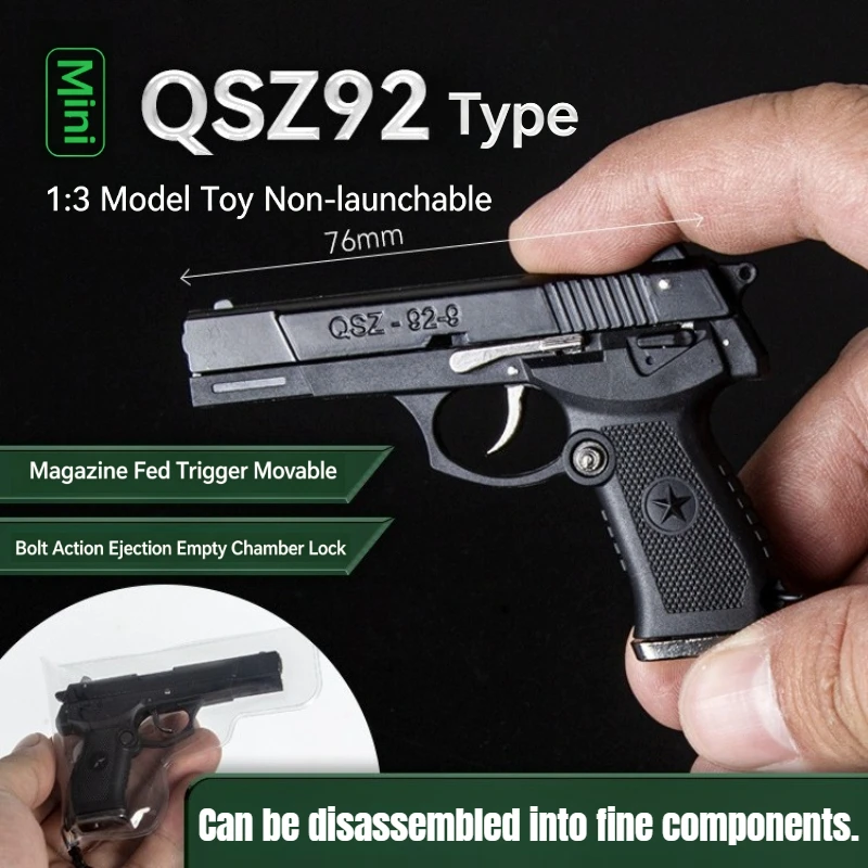 1:3 Scale QSZ-92 Pistol Keychain, Alloy Shell Ejectable Handgun Model, Detachable Magazine Slide Action Non-Firing Key Ornament