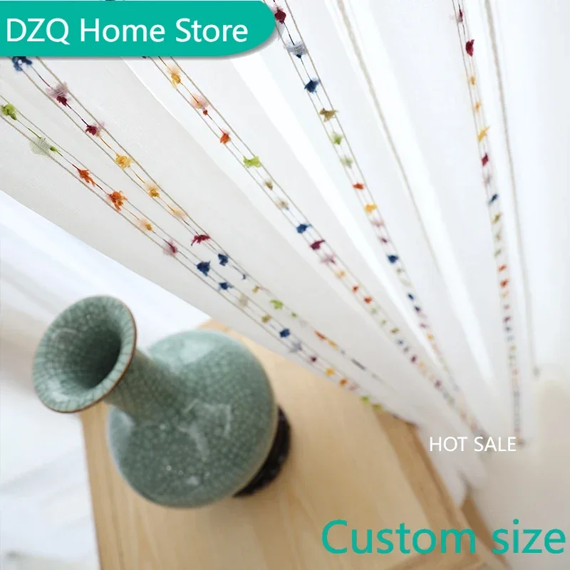 

Bohemian style color embroidered white sheer curtains for living room bedroom children's room blinds curtain custom size tulle