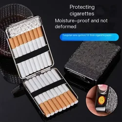 16  of Coarse Cigarettes, 20of Fine Cigarettes, Metal Material , Tungsten Wire Silent Windproof Ignition Portable Cigarette Box