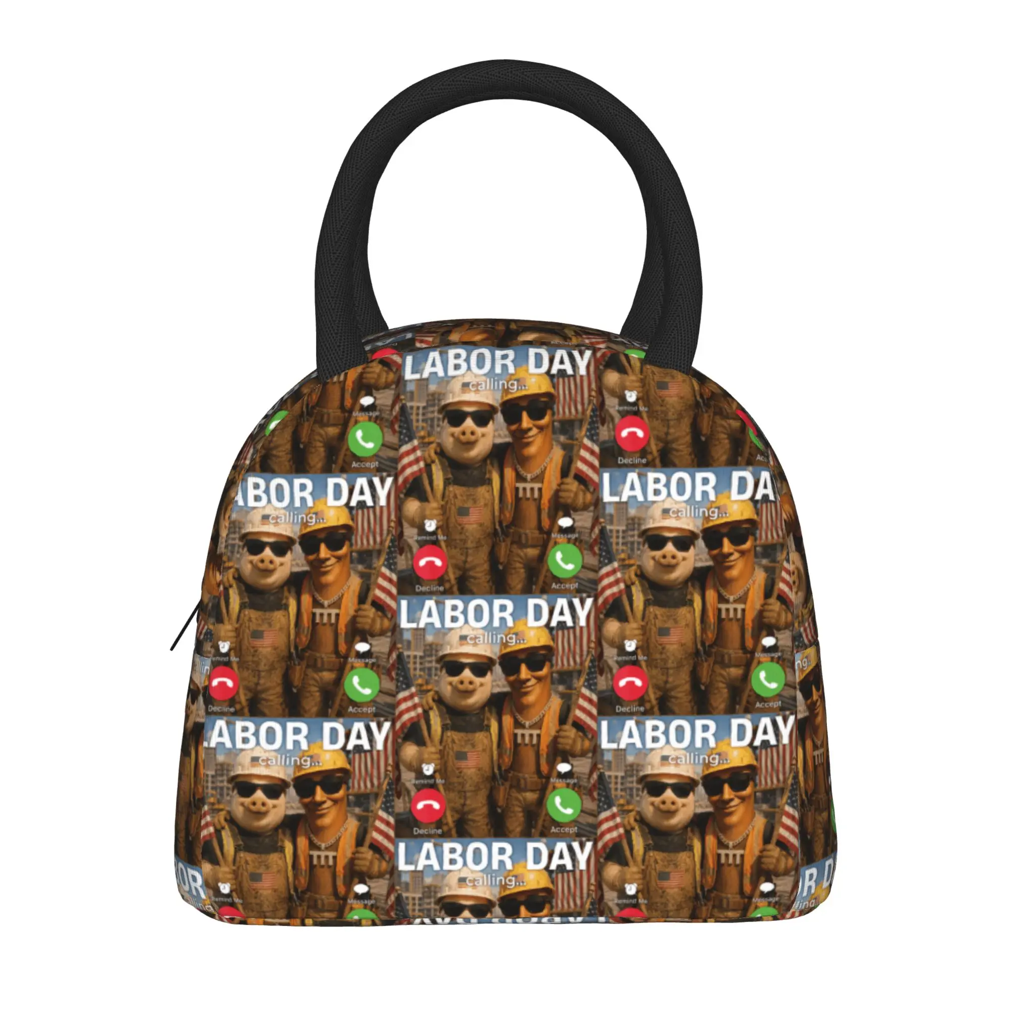 John Pork Tung Sahur Bro Proud Construction Worker Labor Day Lunch Bag  Outdoor Picnic Lunch Box For Adult Fashion Tote Handbags