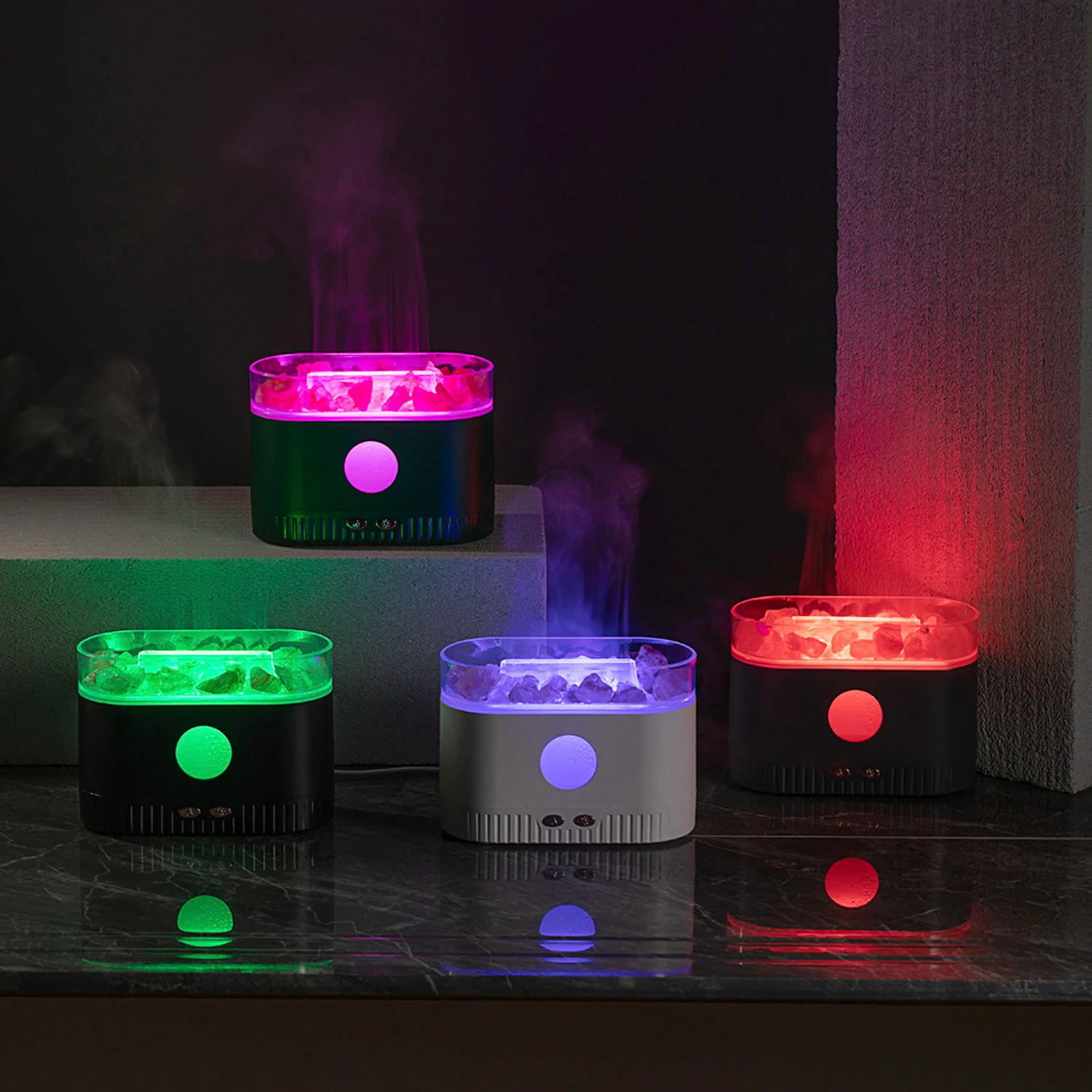 

Diffuser Air Humidifier Ultrasonic Cool Mist Maker Fogger LED Essential Oil 3D Effect Flame Lamp with Himalayan Salt