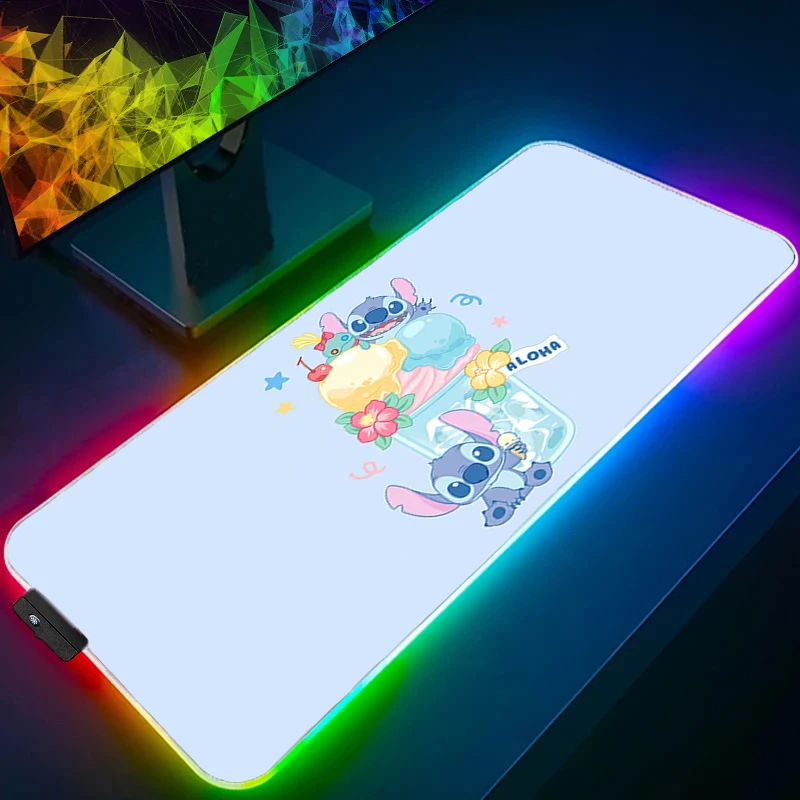 

RGB Mouse Pad Stitch Larger XXL Kawaii Edge White Backlight Speed Pc Computer Keyboard LED Desk Mat Gaming Accessories Mousepad