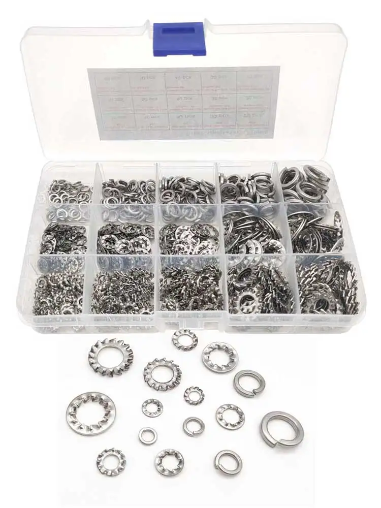 570Pcs 304 Stainless Steel External/Interna Tooth Star Lock Washers Assortment Kit M4 M5 M6 M8 M10 Spring Washers