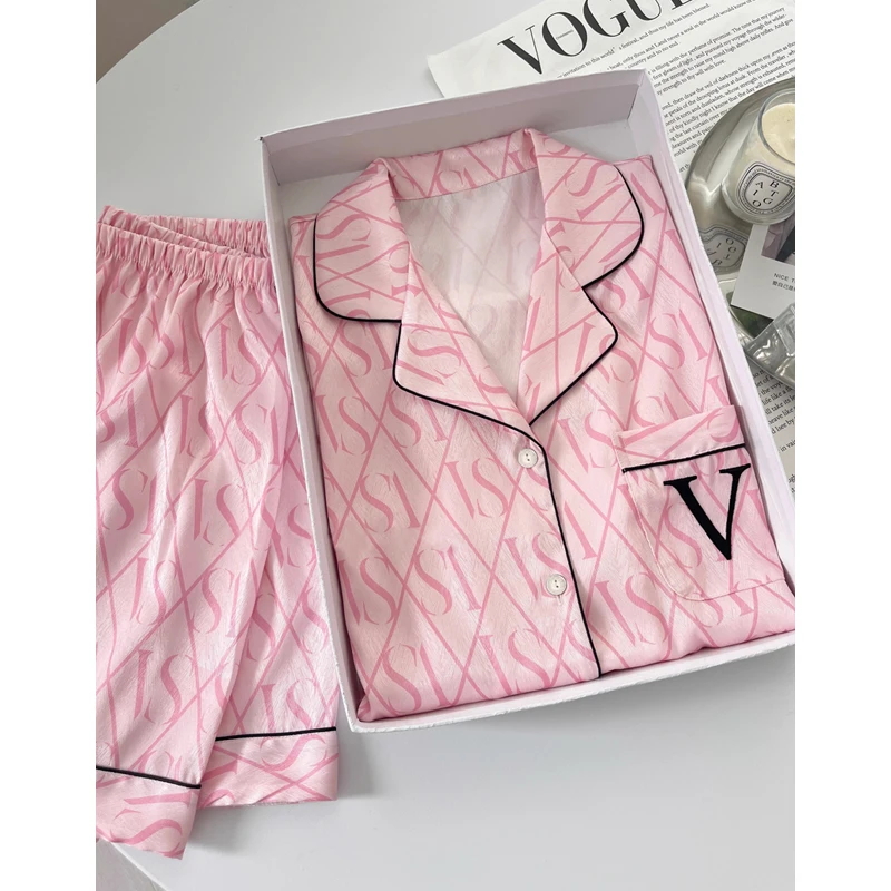 2024 NEW Women\'s Pajamas Set Luxury Satin Silk Pajamas Short Sleeve Sleepwear Leisure Home Clothes Nightwear Pyjamas for Women