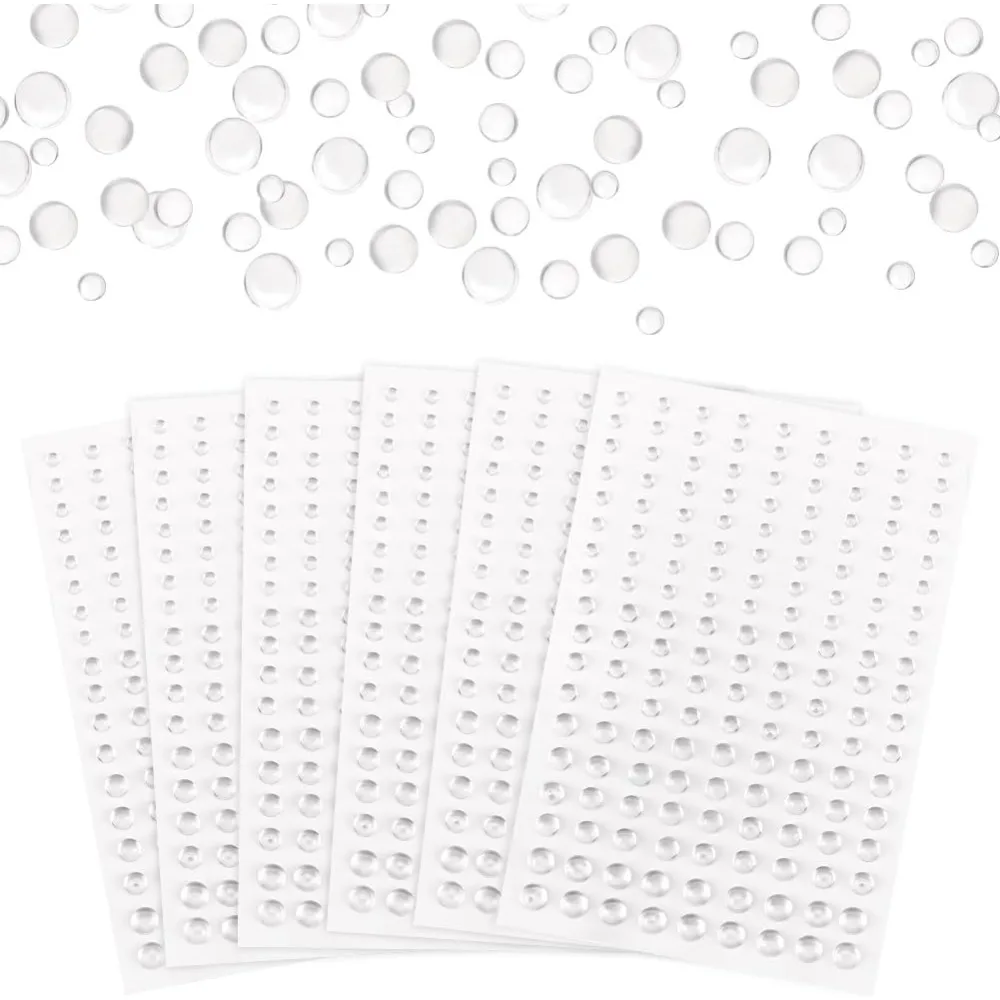 8 Sheets Clear Dewdrop Self-Adhesive Round Clear Dew Drop Droplets Embellishments 3~6mm Eyes Body Face Jewelry Stickers Beads