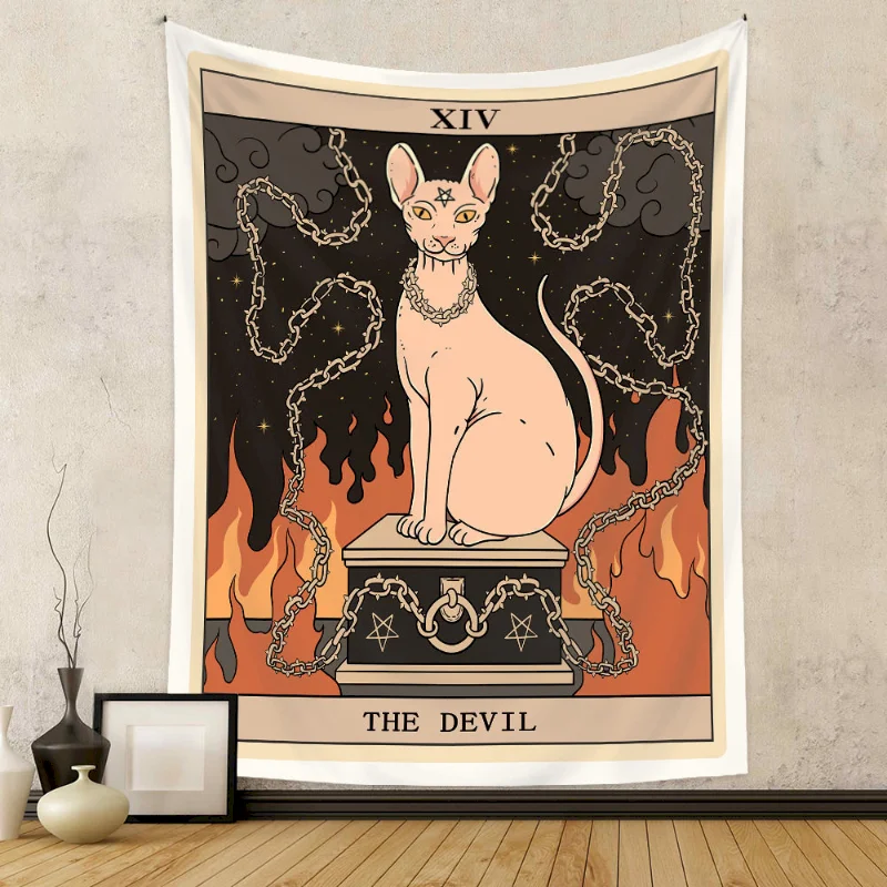 VIKAMA Cat Tarot Tapestry World Black Cat Wall Hanging Bedroom Living Room Background Cloth Home Wall Decoration