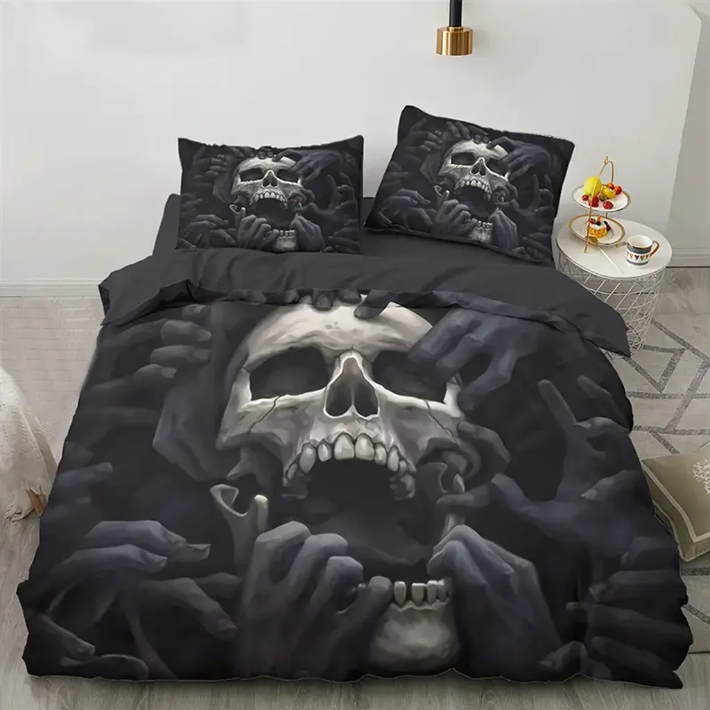 Cool Horror Skull Skeleton 3Pcs Queen King Full Size Duvet Cover Pillowcase Bedding Linen Set Bedspread For Child200x200 240x220