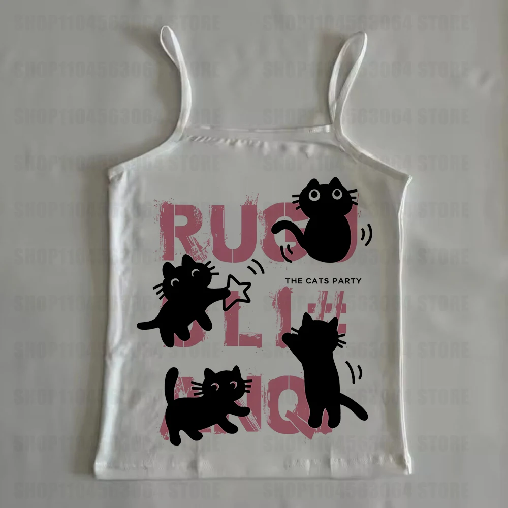 

Y2k crop top summer letter cat print T-shirt women's slim fit Harajuku fairy punk streetwear retro gothic aesthetic baby top EMO