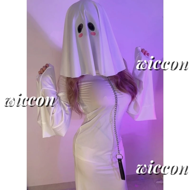 Sexy Cute Female Ghost Cosplay Costume Halloween Scare Face Cape Scream Costume Adult Fancy Dress Halloween Cosplay Costume