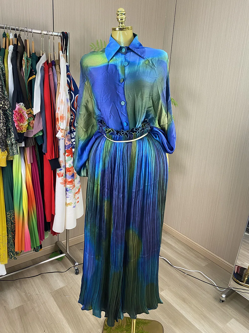 Vintage-style stand-collar, single-breasted, cable-knit, loose-fit, plus-size long dress for women-GZXX1213