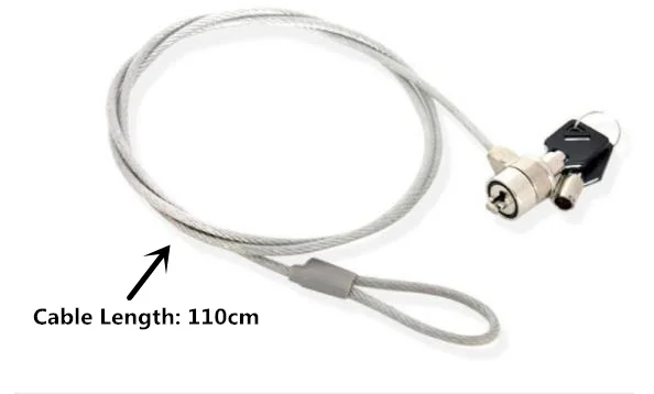 DHL 100PCS Laptop Lock Anti Theft Key Computer Notebook Travel Security Cable Chain also for Bicycle With Key 110cm cable length