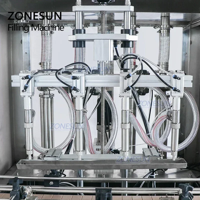 ZONESUN ZS-SV4G Máquina Automática de Llenado Cuantitativo de Pasta, Miel y Crema con Servomotor, Llenadora de Botellas de Agua Líquida con Cuatro Boquillas
